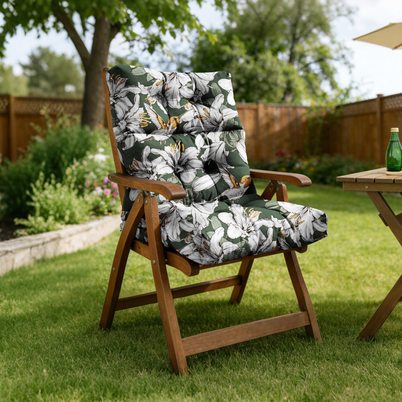 Outdoor High Back Chair Cushions, 44" X 21" X 4" Tufted Adirondack Chair Cushions, Water Resistant Patterned Patio Furniture Cushions With Multiple Color For Garden Rocking Chair,Floral