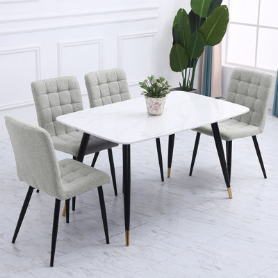 Evart 43 cm H Tufted Upholstered Linen Dining Chair