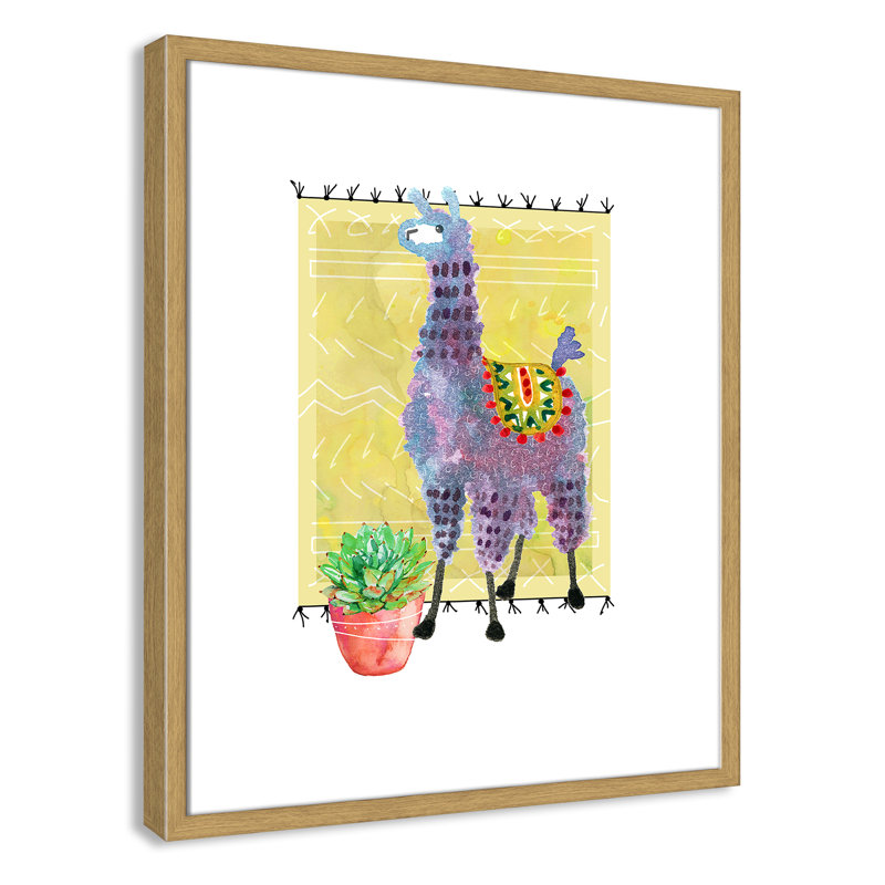 « jolie llama ii », art sur toile, H 25,5 po x l 21,5 po x P 1,18 po, Cadre en chêne