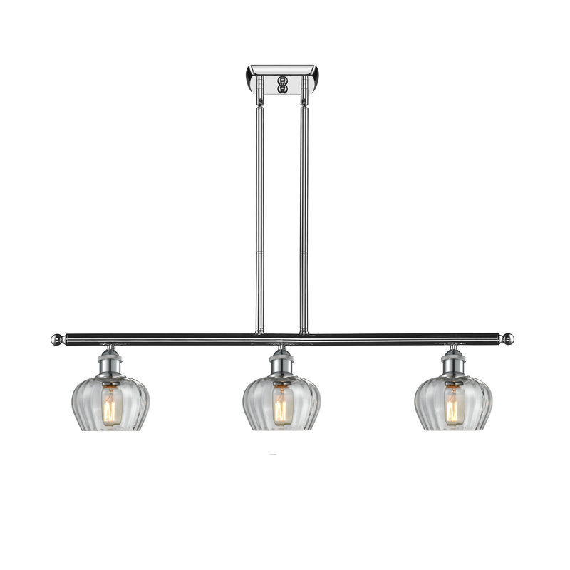 Luminaire suspendu linéaire à 3 lumières pour îlot de cuisine Patrina, Transparent, Ampoule DEL 6 watts Vinage, Chrome poli