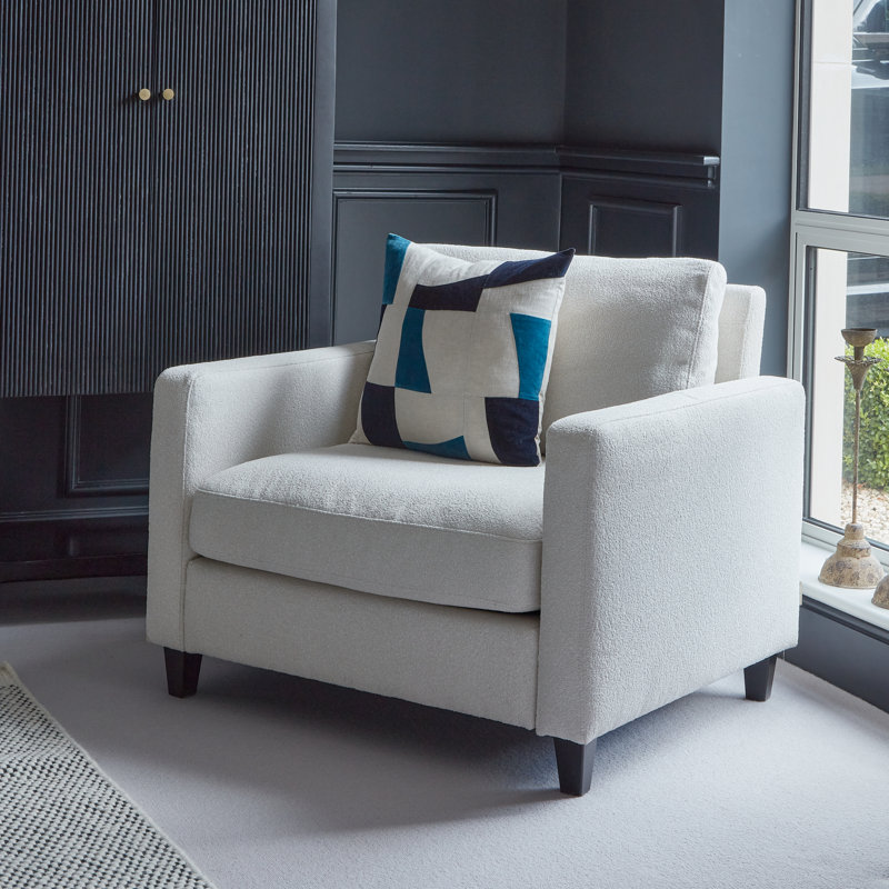 Aharshi Upholstered Armchair, Light Beige, Black Oak