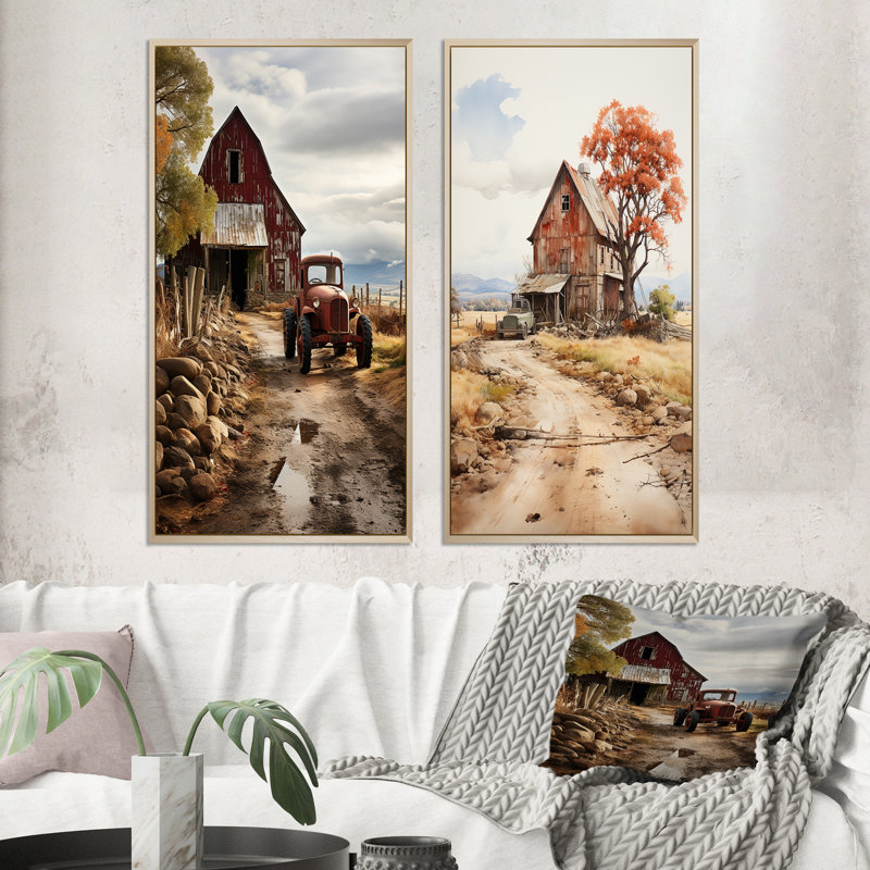 «Barns Rustic Charm VI», 2 pièces, H 40 po x l 40 po, Encadrement brun