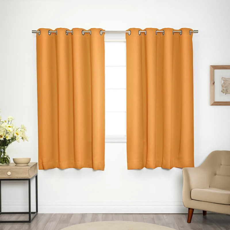 Adina Sevan Solid Thermal Grommet Curtain Panels, Saffron, 52" W x 63" L