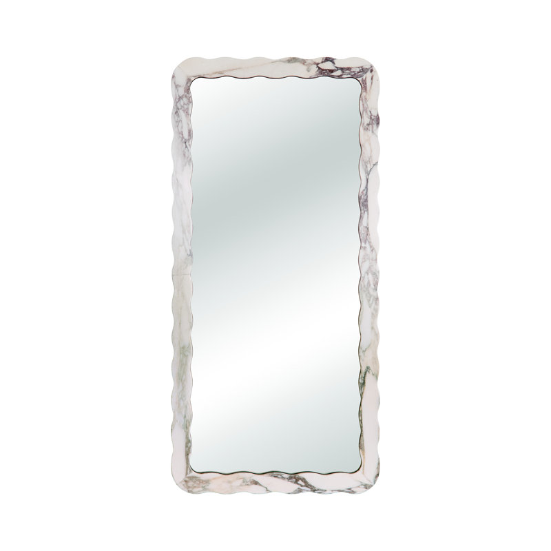 Miray 35 in. x 75 in. Natural Stone Marble Scallop Framed Mirror