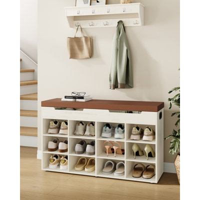 Shoe Storage Bench with Padded Seat, Shoe Rack Bench with 12 Compartments, Hidden Storage, Adjustable Shelves, Shoes Cabinet with Cushion for Living Room, Hallway