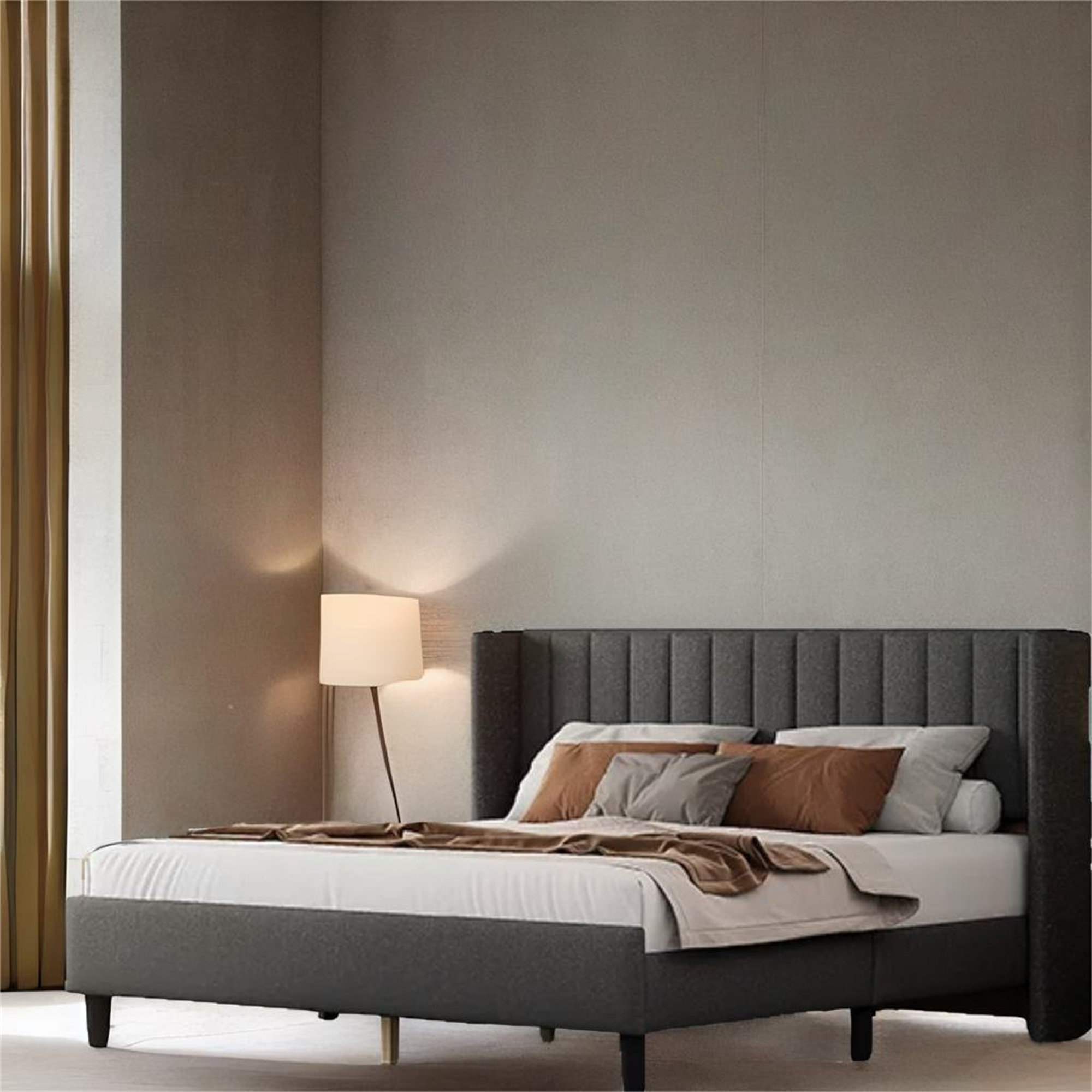 Ebern Designs Queen Size Upholstered Platform Bed Frame With Headboard ...