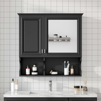 Armoire à pharmacie murale à miroir de 30 pouces avec tablettes ouvertes, tablette réglable et deux options de rangement pour les salles de bain modernes