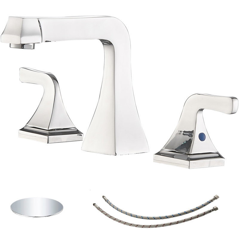 Widespread 2-handle Bathroom Faucet with Drain Assembly, Polished Chrome