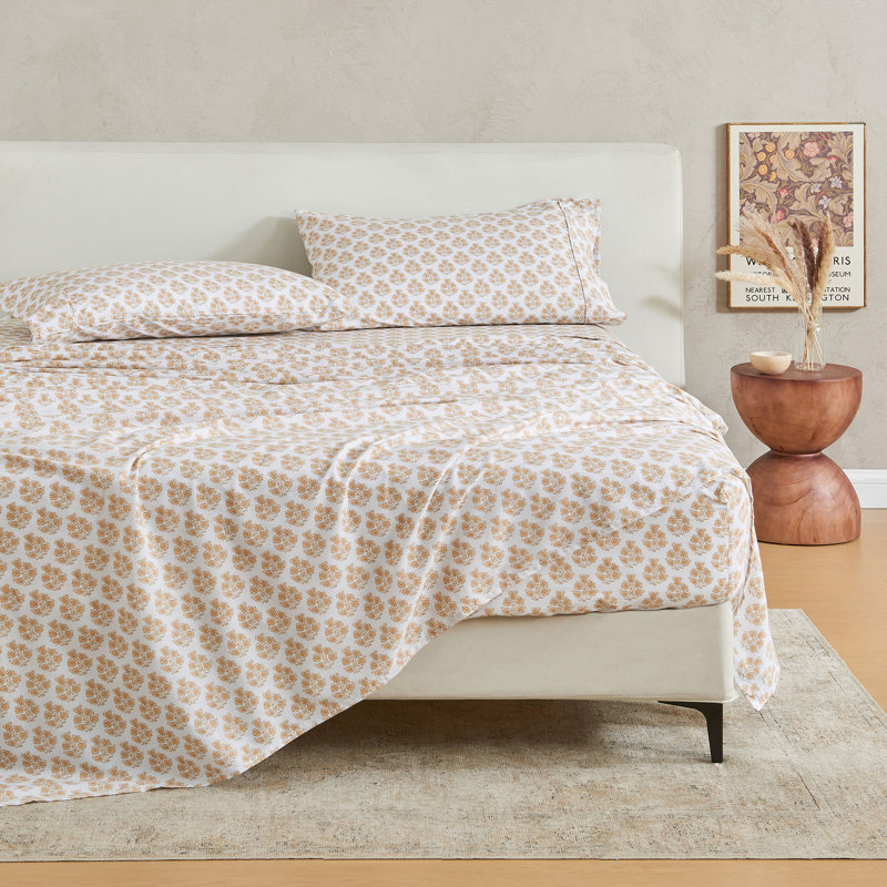 Ensemble de draps en coton et rayonne de bambou, Ensemble de draps pour taille de lit très grand a, Floral pêche