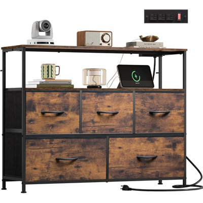 Fabric Dresser With 5 Drawers, TV Stand With Open Shelf And Power Outlet For 45 Inch TV by 17 Stories