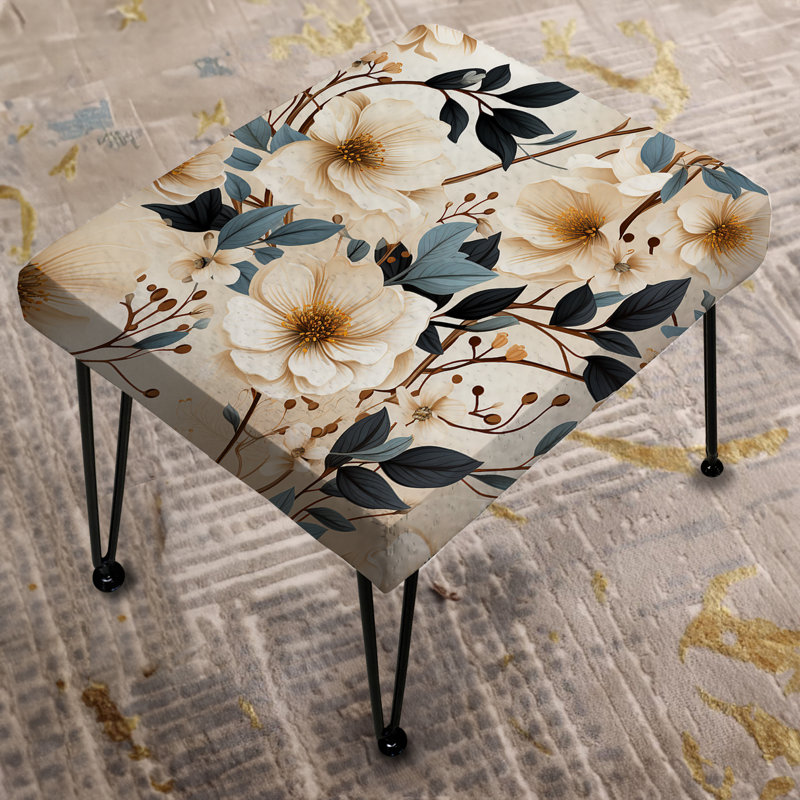 White Elegance Minimalist Floral I - Floral Rectangle Ottoman