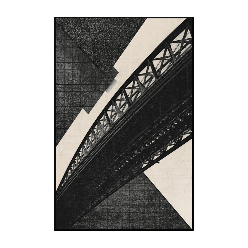 Machine Washable Paitlyn Sydney Harbour Bridge Industrial Geometric Rug in Gray – Black Binding, 3x5