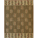 6x8 Green Flat Weave Wool Botanical Totem Geometric Modern Contemporary Carpet Rug