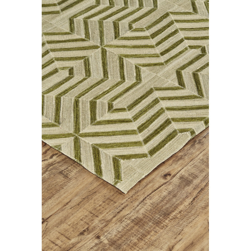Tapis vert / gris tissé à plat à la main Cabrillo, Rectangle 9 pi x 12 pi