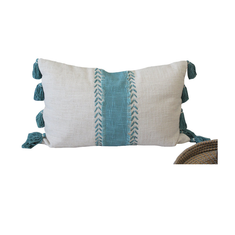 Housse de coussin lombaire 24 po x 16 po Katha, Bleu / beige