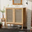 Meuble-lavabo de 30 pouces fabriqué à partir de matériaux naturels, avec des portes en rotin faites à la main et des mécanismes de fermeture en douceur