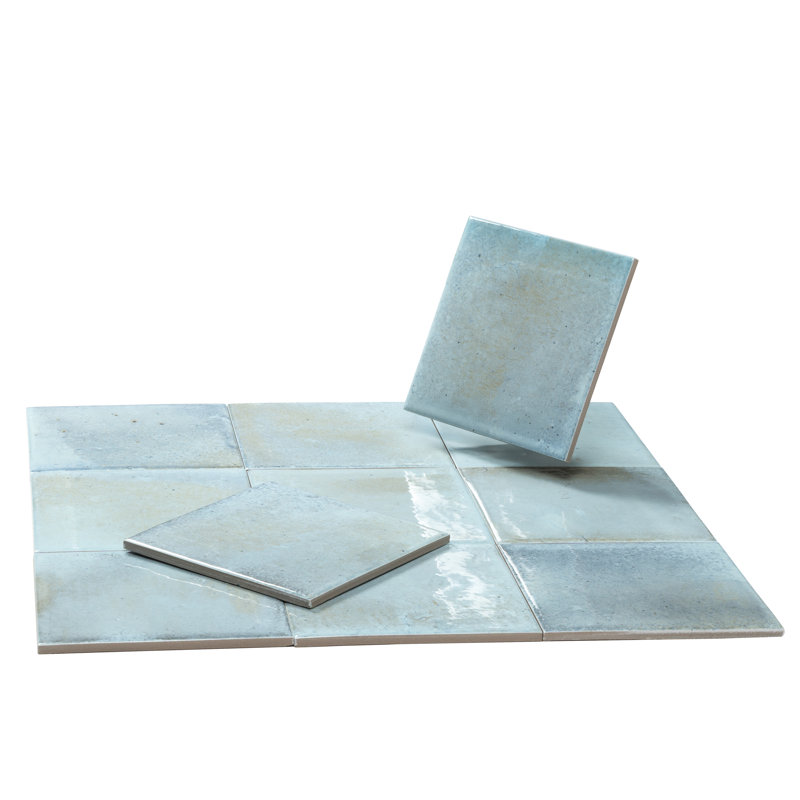Zahara 6x6 Sky Blue Porcelain Zellige Square Wall and Floor Tile (5.38 sq ft/case) - 22 Pack, Sky Blue