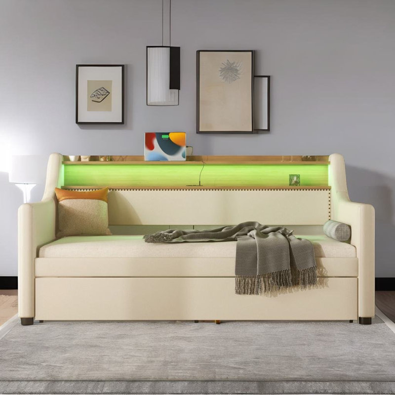 Lit de jour rembourré Deloice, Beige
