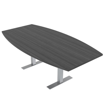 Table de conférence en forme de bateau avec base en T en métal