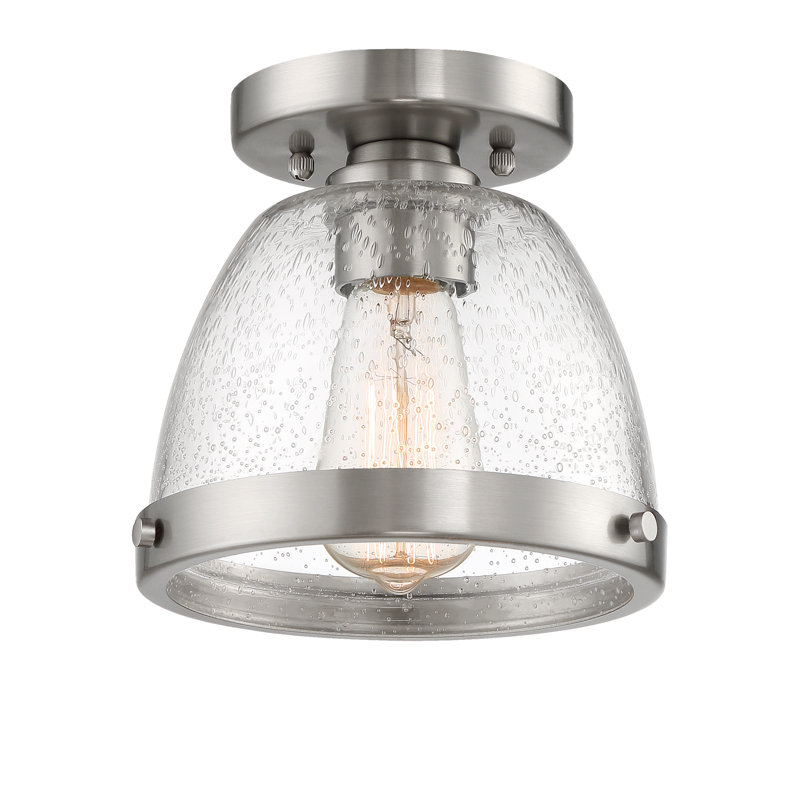 Lodie Glass Semi Flush Mount, Nickel, 8.75" H x 9.5" W x 9.5" D