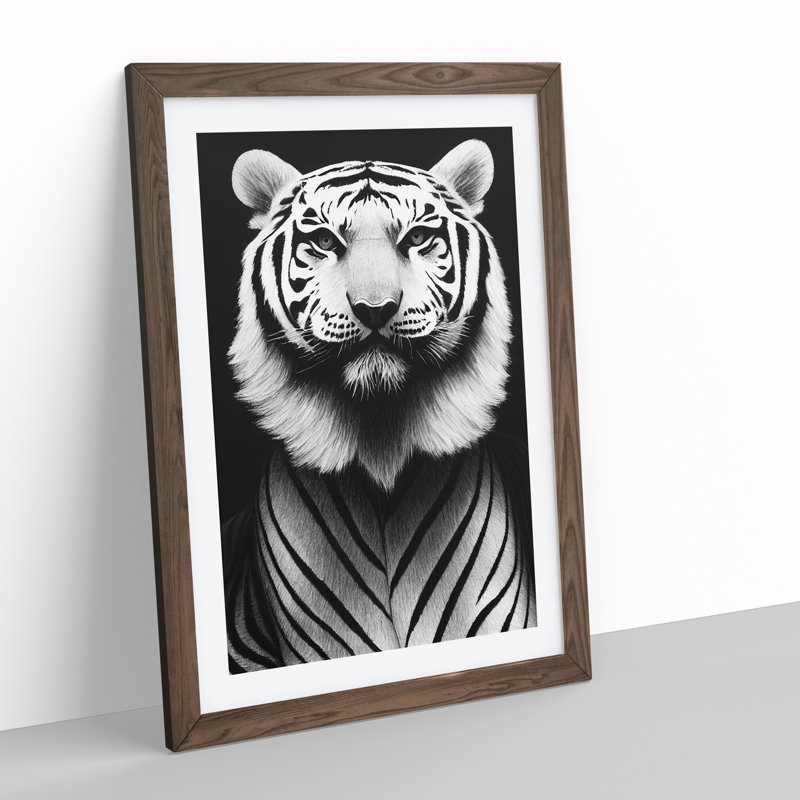 Monochrome Tiger No.2 - Framed Print, 34cm H x 25cm W x 2cm D, Walnut
