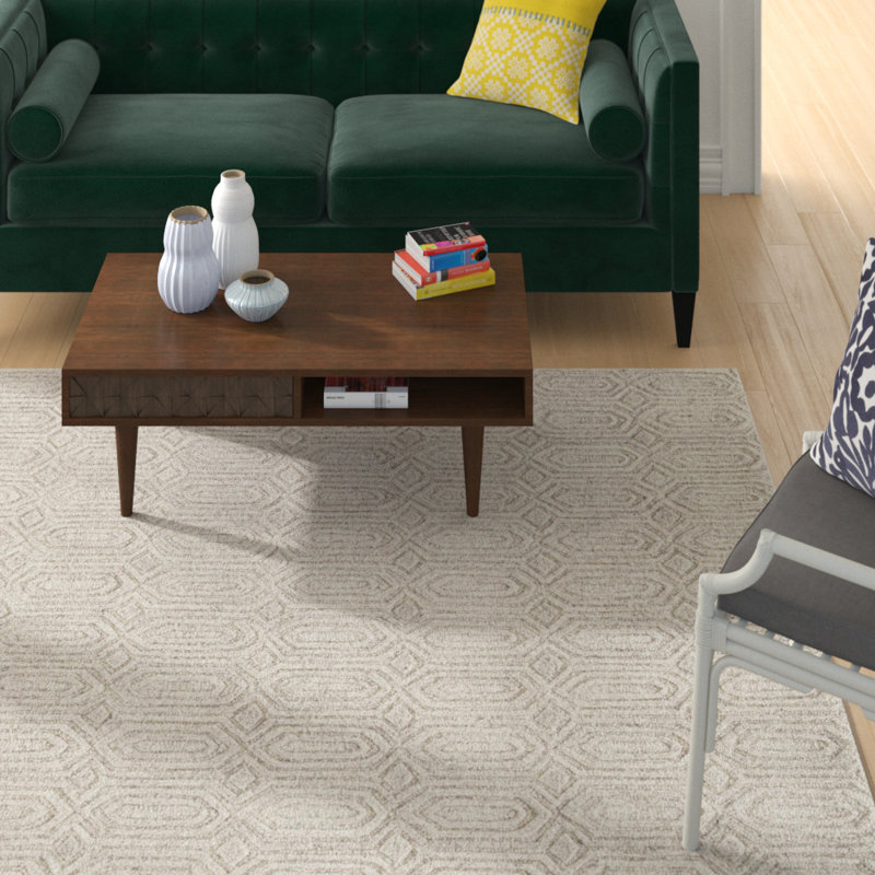 Tapis beige en laine touffeté à la main à motif géométrique Cedar, Rectangle 9 pi x 13 pi