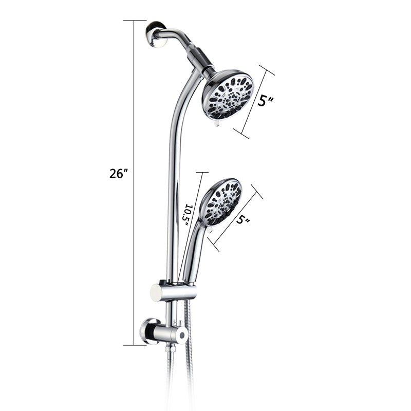 Pomme de douche à 7 réglages - barre coulissante en acier inoxydable, double tête, fixation murale, débit de 1,8 gallon par minute, pluie à 7 fonctions, débit