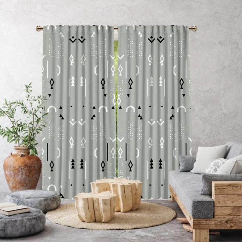 Panneaux de rideaux semi-transparents, Gris / noir / blanc, L 55 po x L 102 po