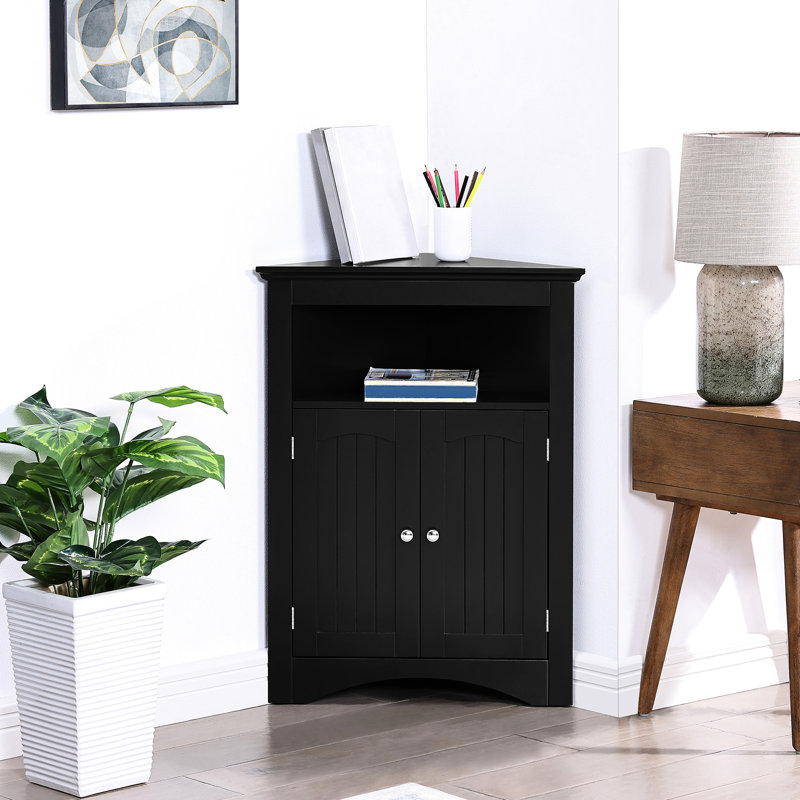 Black Sideboard Cabinet With Adjustable Shelves For Bathroom, Kitchen And Living Room - , , Easy To Clean Multifunctional Storage Corner Waterproof Surface, Assembly
