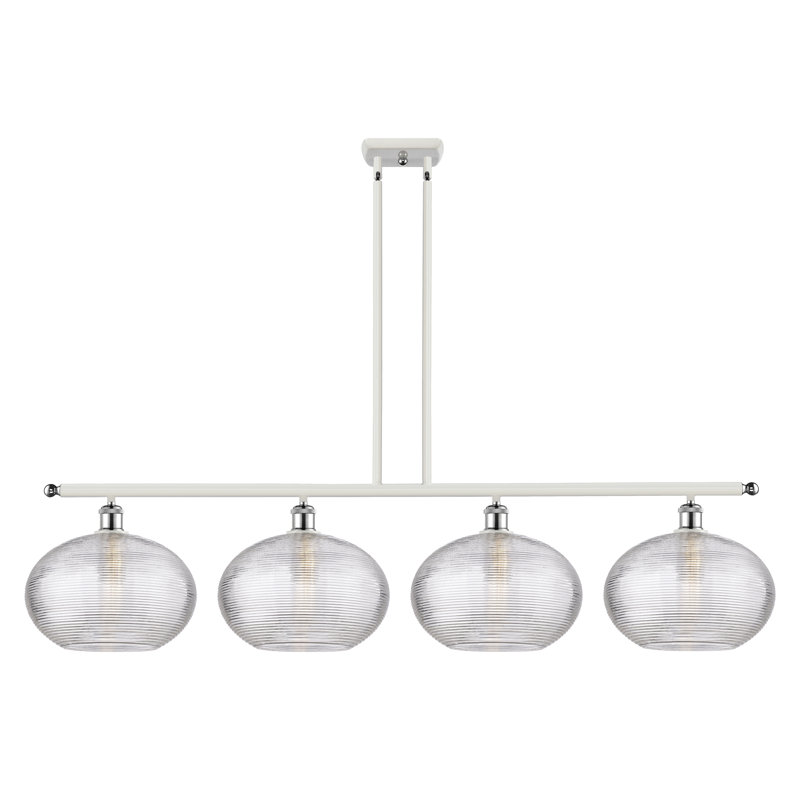 Luminaire suspendu pour îlot de cuisine 4 lumières Larrick, Chrome poli blanc