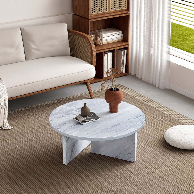 Table basse polyvalente en panneau de fibres à densité moyenne, Blanc, Marbre