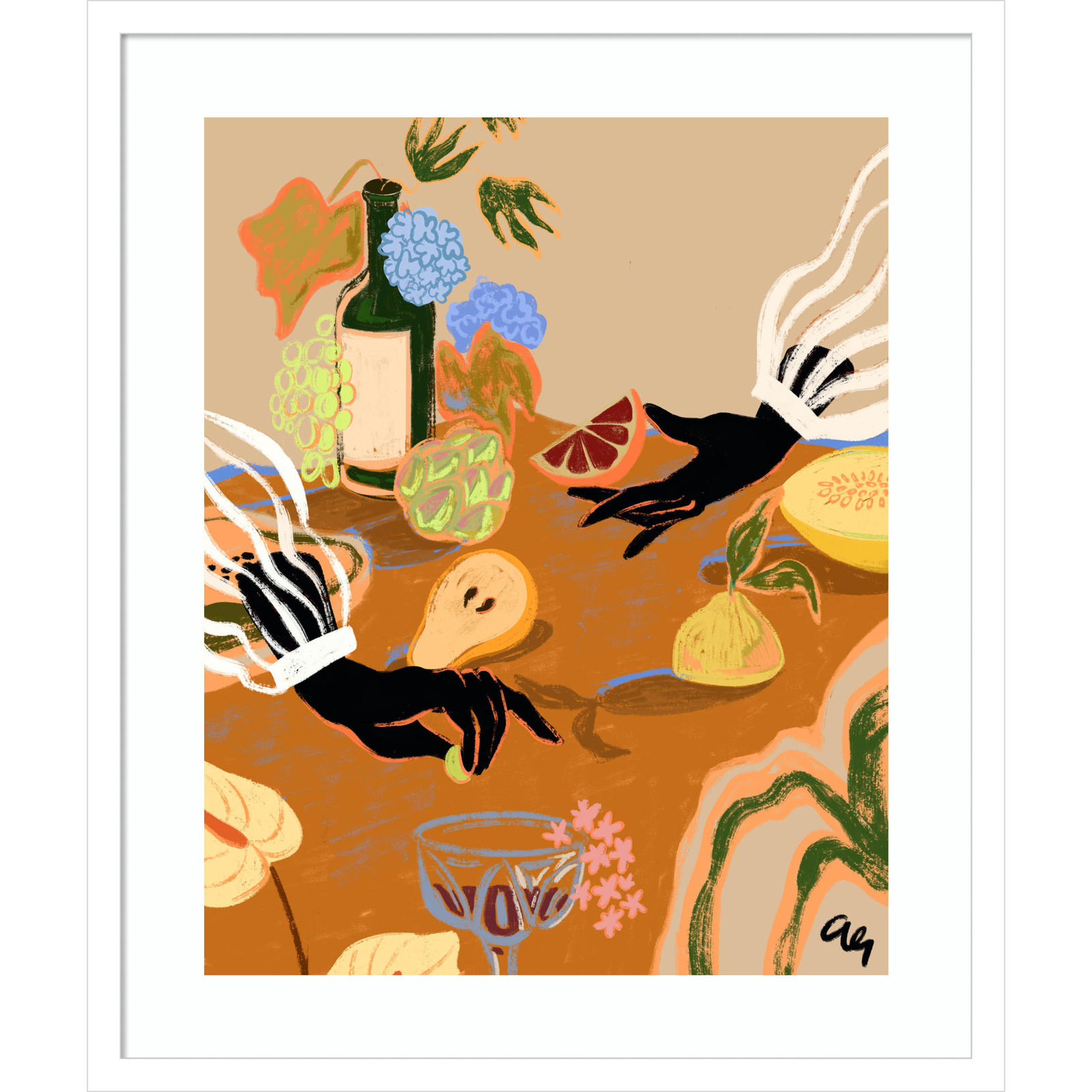 Handful of Love (Fruit) by Arty Guava Wood Framed Wall Art Print, White, 25" H x 21" W