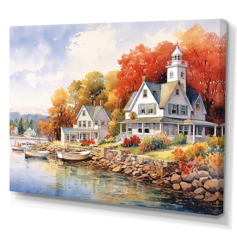 Connecticut's Lake Village Charm I, reproduction d'art sur toile, H 30 po x l 40 po x P 1,5 po, Toile tendue