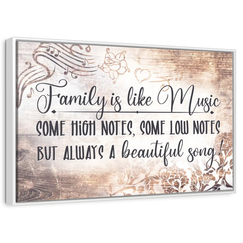 Family Is Like Music, typographie, Cadre flottant blanc, 31 po x 21 po