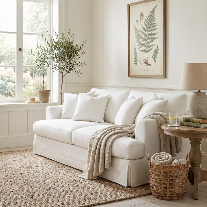 Mcneese 93'' Sofa, Pearl Polyester Blend