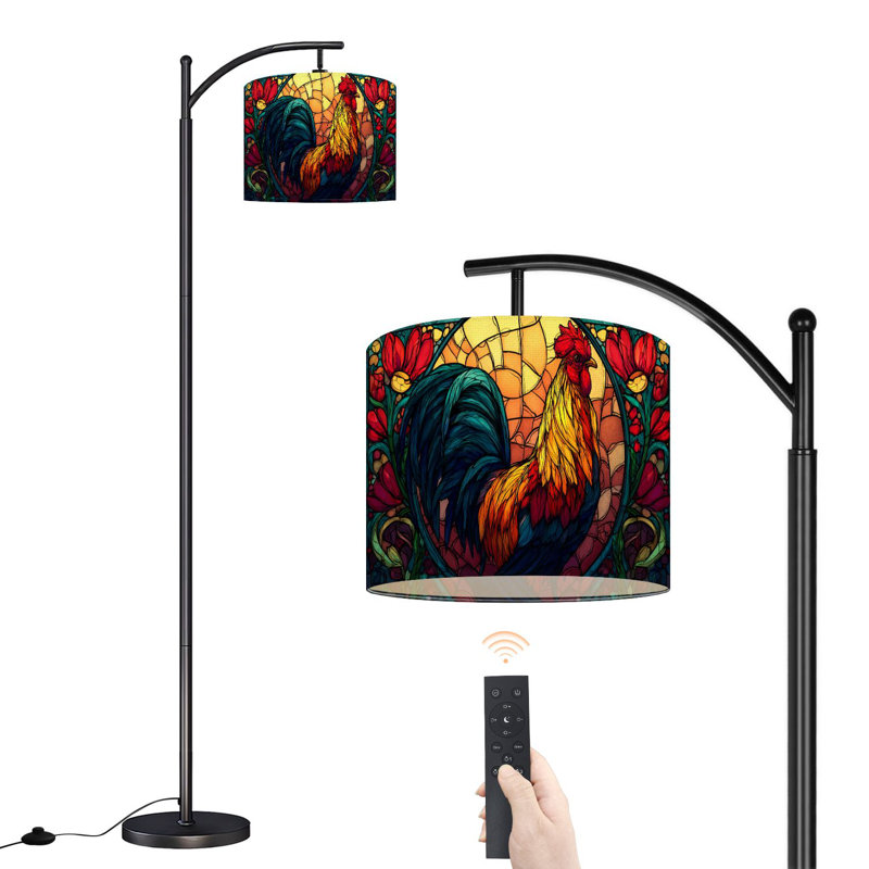 Lampe sur pied à arc avec abat-jour ajustable Lampe sur pied à éléments floraux audacieux coq audacieux 3 températures de couleur à intensité variable avec interrupteur au pied pour chambre à coucher