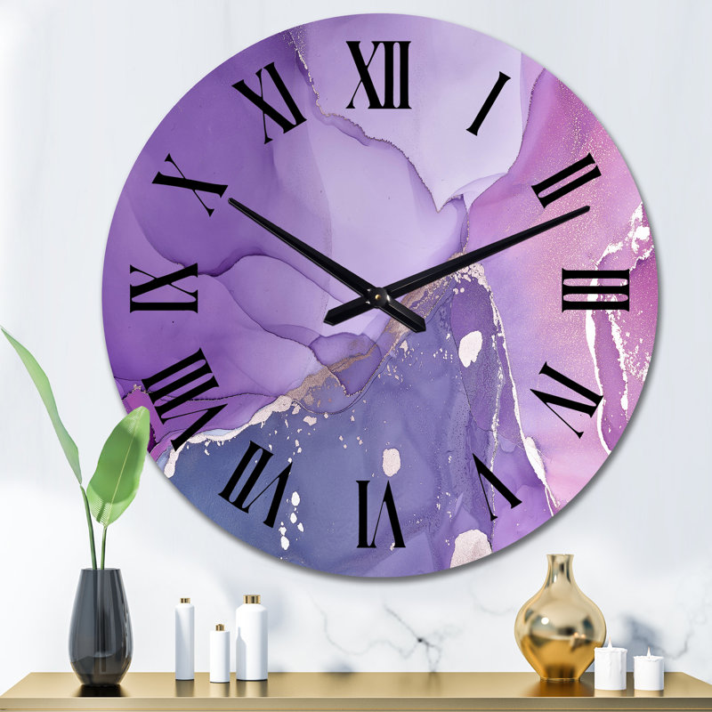 Horloge murale moderne mauve et fuchsia liquide II, Surdimensionné