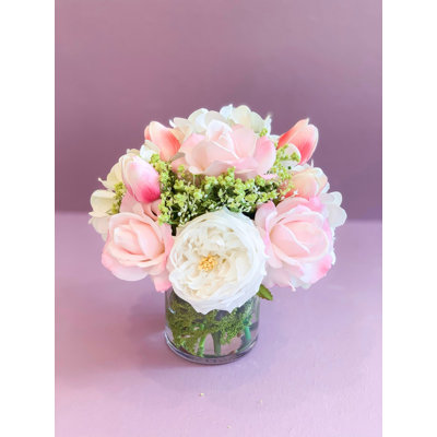 Pink Real Touch Rose & Peony Arrangement – Luxury Faux Floral Arrangement