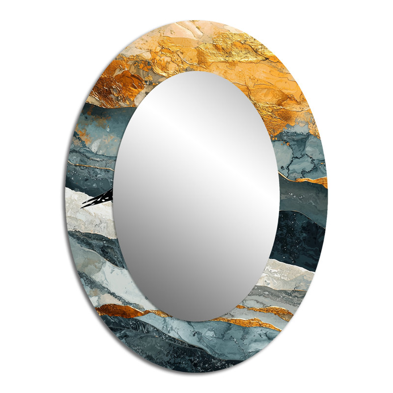 Marble Seagull Bird Flight Of The Coast I - Coastal Oval Wall Mirror, 40" x 30"