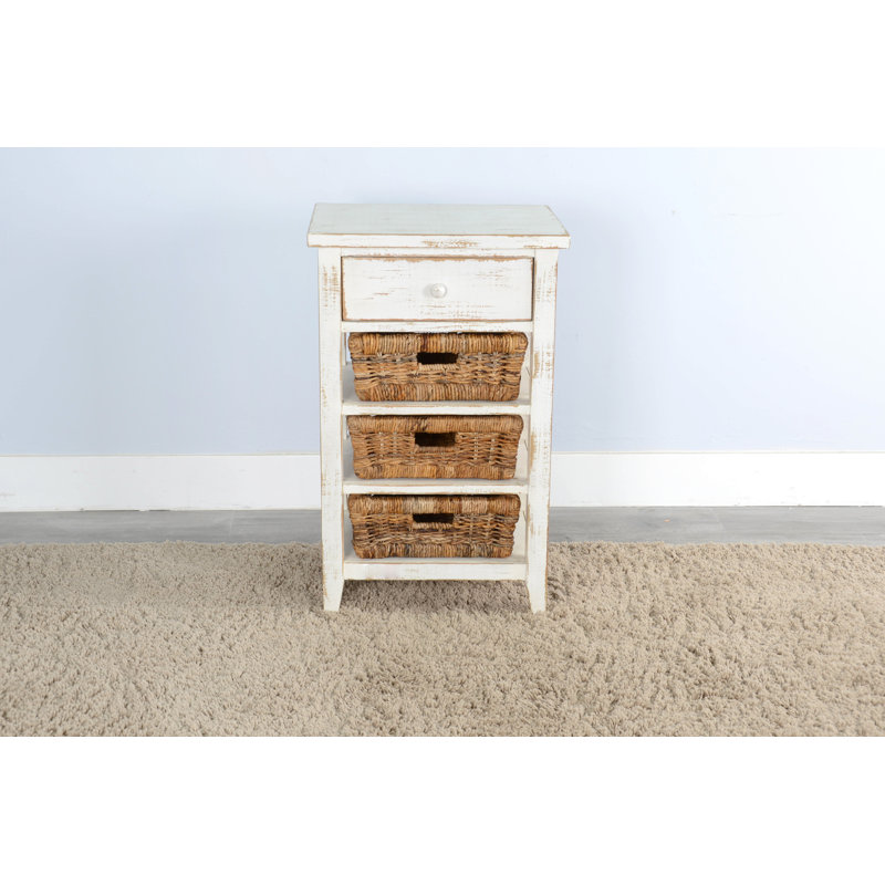 Solid Wood End Table with Storage, White Sand