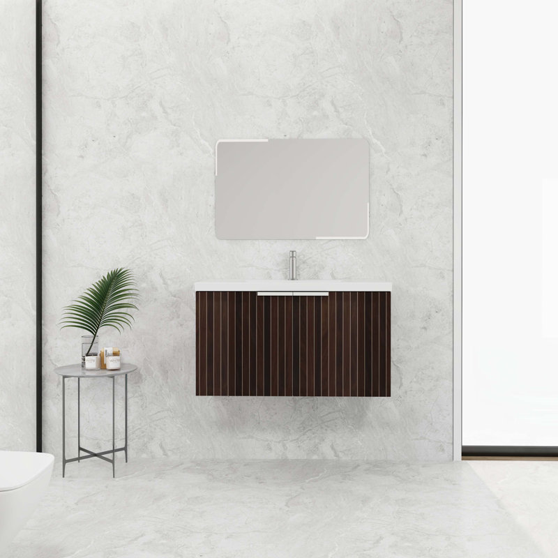 Armoire de salle de bain 36 po avec lavabo en résine, portes à fermeture douce, conception à fixation flottante