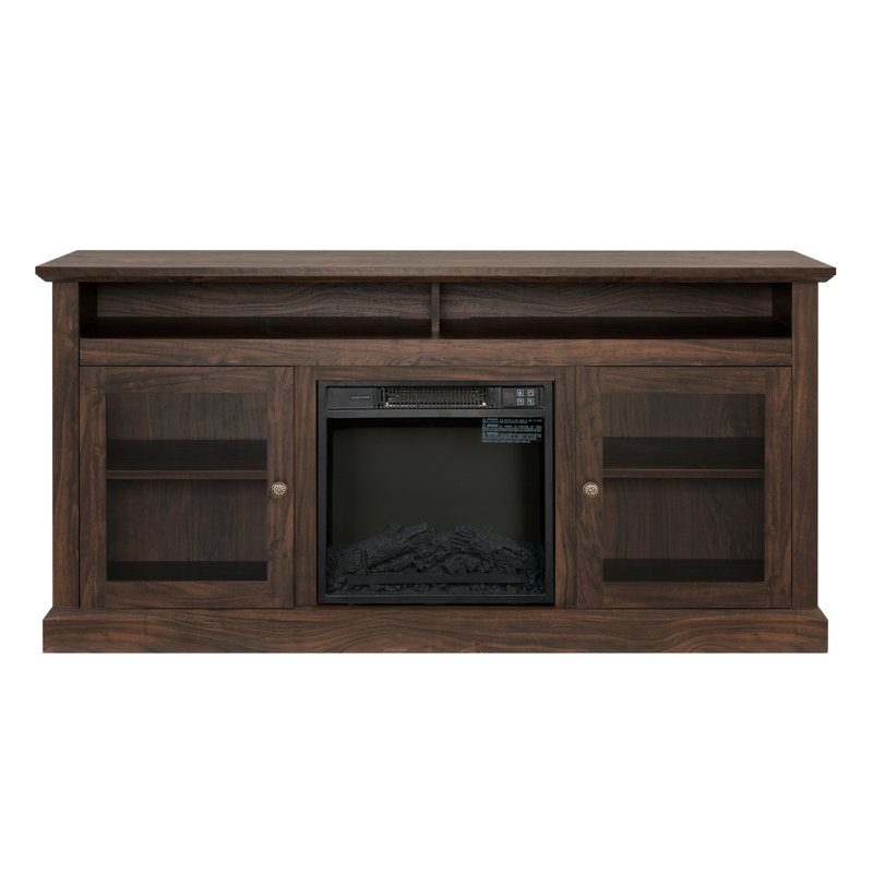 Contemporary TV Media Stand Modern Entertainment Console With 18" Fireplace Insert For TV Up To 65" With Open And Closed Storage Space, 60"W*15.75"D*29"H