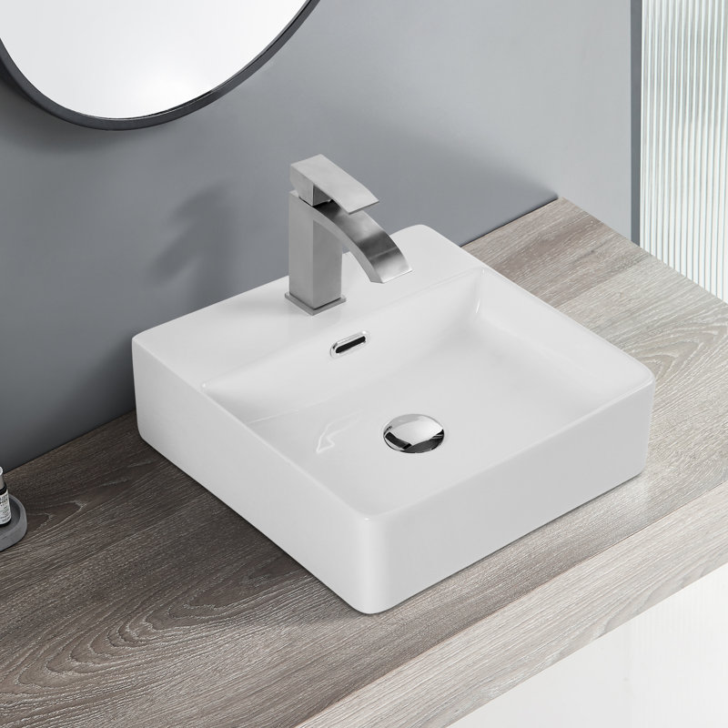 Bathroom Ceramic Countertop Sink - Timeless Aesthetic White Finish Square Wash Basin Long Lasting
