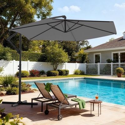 10ft Patio Offset Umbrella, Heavy Duty Outdoor Umbrella with Safety Lock & Raised Pole