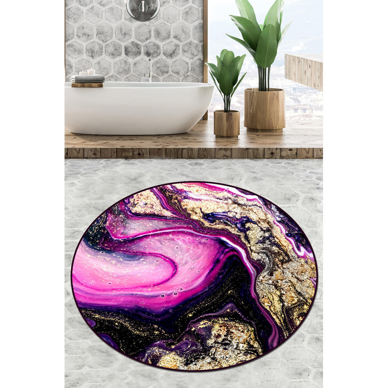 Antibacterial Bathmat, 100% Polyester, 63.0 in Diameter | 10 mm Pile Height, Non-Slip Underside, Machine Washable at 86°F | Soft & Durable, Perfect for Bathroom & Shower Safety | Easy Care & Maintenance