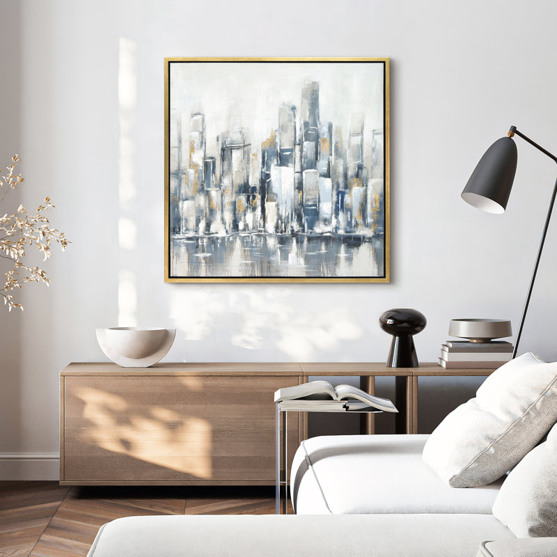Paysage urbain d'hiver - peinture sur toile avec cadre flottant
