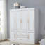 74 po H, 4 portes, 2 tiroirs avec tringles de suspension, garde-robe en bois blanc
