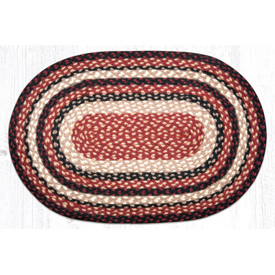  Oval Braided Jute Rug – Burgundy, Black & Tan Rustic Farmhouse