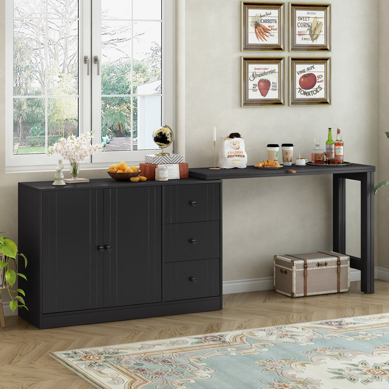 Innovative Sideboard That Effortlessly Converts Into A Dining Table And Adjustable Pull-Out Top For Flexible Use,Suitable For Study,Entrance And Living Room