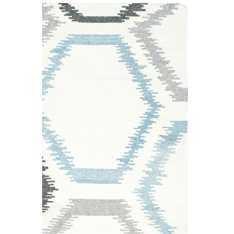Rodgers Hand Woven Flat Weave Wool/Viscose/Cotton Geometric Rug in Gray/Ivory, null